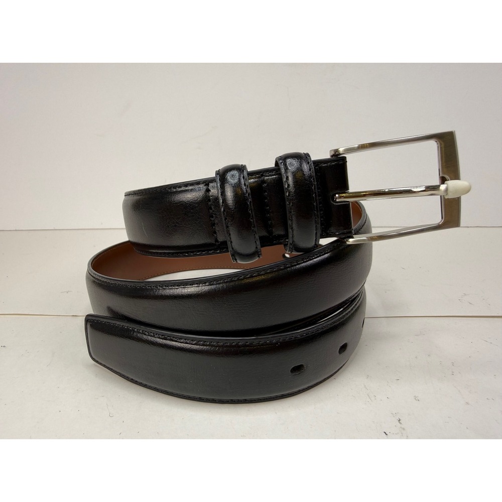 Perry Ellis Portfolio Mens Black Dress Belt Size 32 Silver Buckle Classic NWT